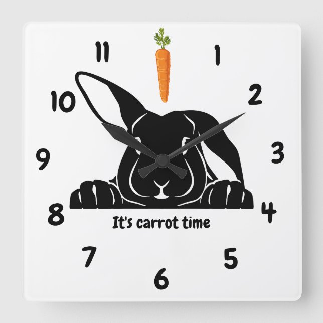 Relógio Quadrado Rabbit Carrot Wall Clock (Frente)