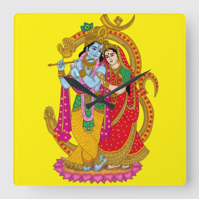 Relógio Quadrado Radha Krishna Wall Clock (Frente)
