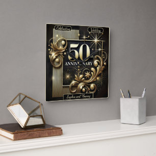 Relógio Quadrado Radiância Dourada: 50º Aniversário