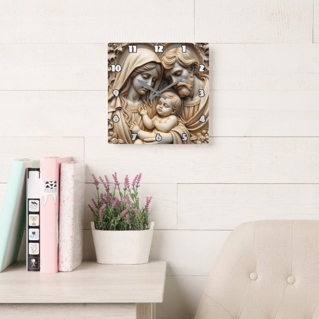 Relógio Quadrado Radiant Golden Holy Family Relief (Sala de leitura)