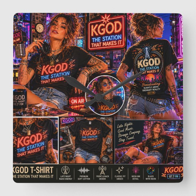 Relógio Quadrado Rádio KGOD Late Night (Frente)