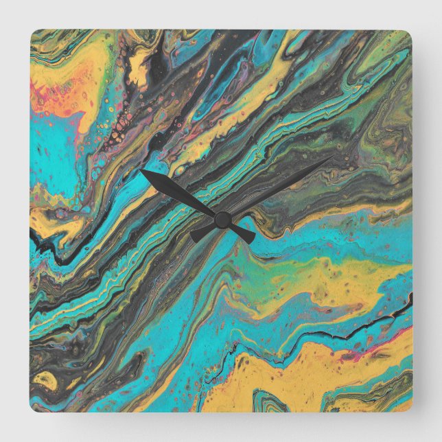 Relógio Quadrado Radio King 3 Turquoise Geode Abstrato Wall Clock (Frente)