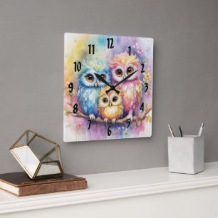 Relógio Quadrado Rainbow Birds Ows 5
