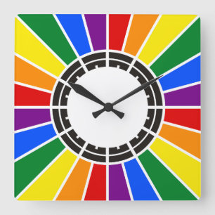 Relógio Quadrado RAINBOW FLAG BUTTON RAYS + your sign or text
