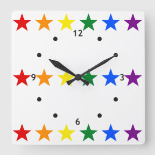 Relógio Quadrado RAINBOW FLAG STARS + é o seu tempo