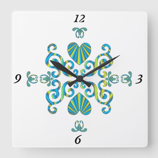 Relógio Quadrado Rainbow Lily e Heart (Frente)