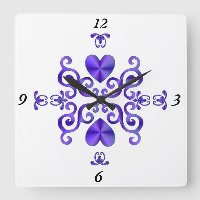 Relógio Quadrado Rainbow Lily e Heart (Frente)