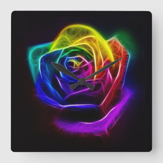 Relógio Quadrado Rainbow Rose Fractal