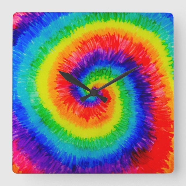 Relógio Quadrado Rainbow Tie-Dye Alcohol Ink (Frente)