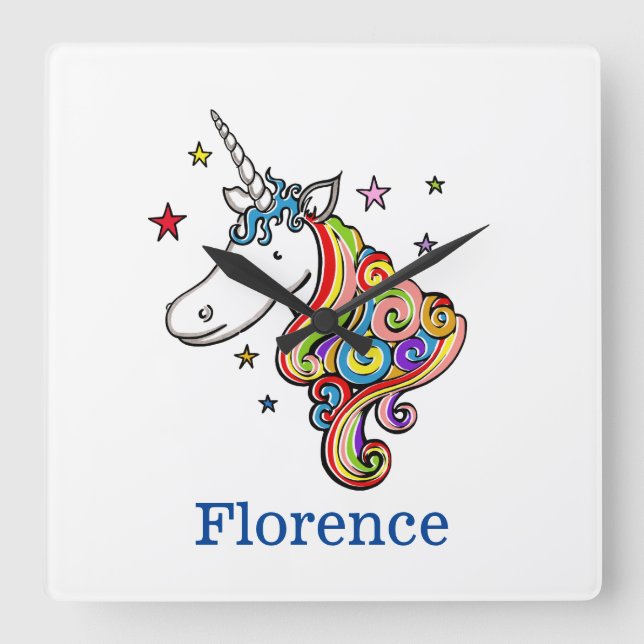 Relógio Quadrado Rainbow Unicorn Personalizado (Frente)