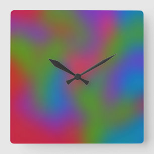 Relógio Quadrado Rainbow Watercolor Abstrato Art Ombré Vibes