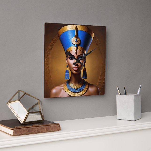 Relógio Quadrado "Rainha Nefertiti" Linda Rainha Africana (Escritório)