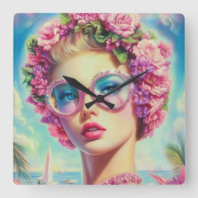 Relógio Quadrado Rainha Tropical Glamor (Frente)