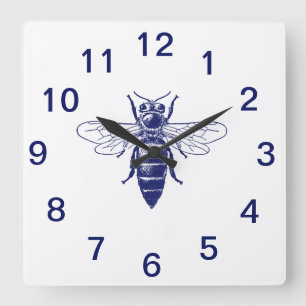 Relógio Quadrado Rainha Vintage Desenhando em Azul