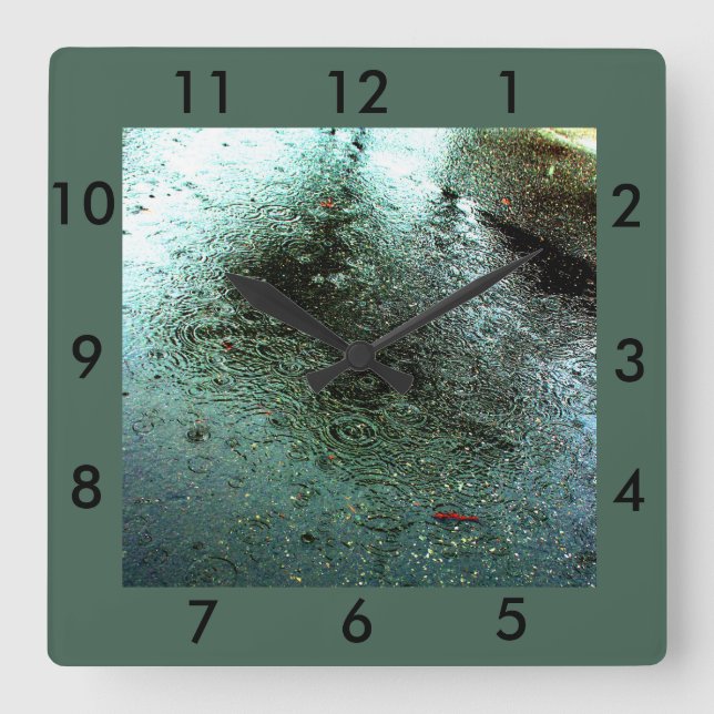 Relógio Quadrado Rainy Day Abstrato (Frente)
