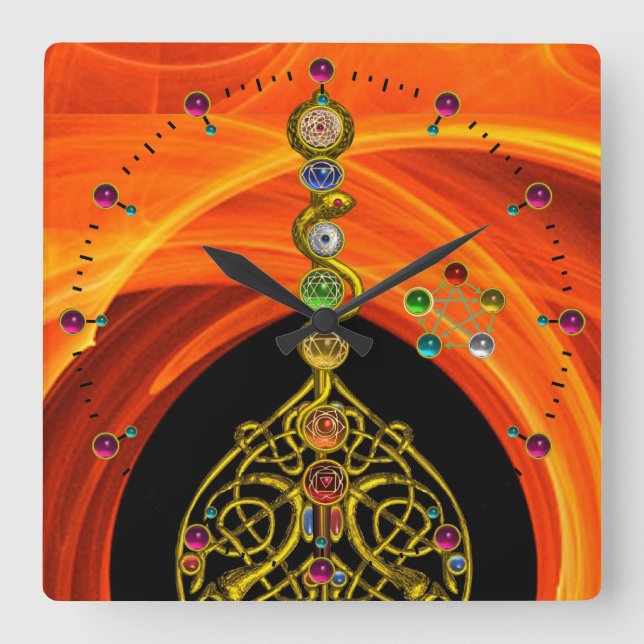 RELÓGIO QUADRADO RAIO DE ASCLEPIUS 7 CHAKRAS,YOGA, ENERGIA ESPIRITU (Frente)