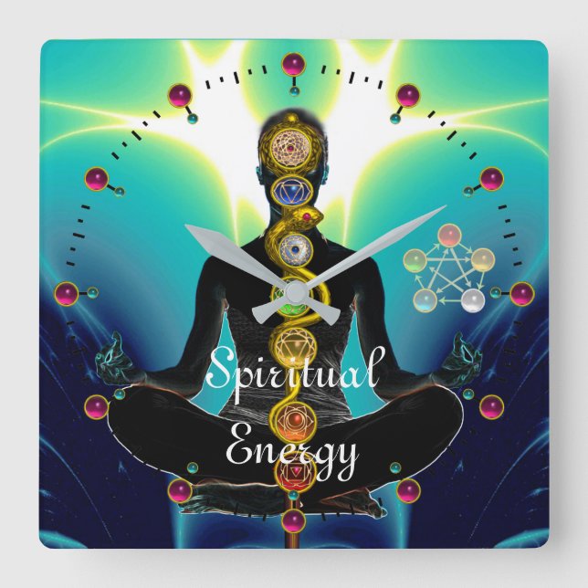 Relógio Quadrado RAIO DE ASCLEPIUS 7 CHAKRAS,YOGA LOTUS POSE Blue (Frente)