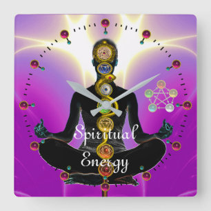 Relógio Quadrado RAIO DE ASCLEPIUS 7 CHAKRAS,YOGA LOTUS POSE Rosa
