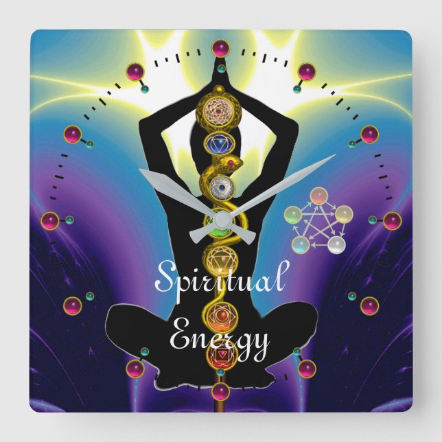 Relógio Quadrado RAIO DE ASCLEPIUS 7 CHAKRAS,YOGA LOTUS POSE Roxo (Frente)
