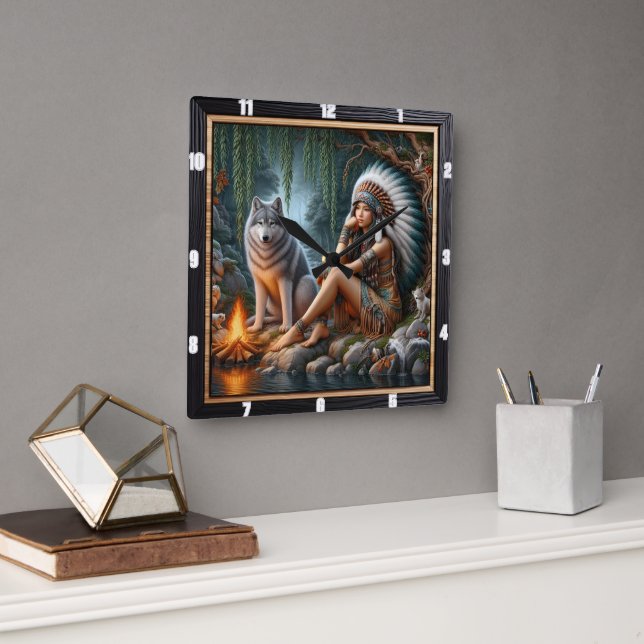 Relógio Quadrado Raio Nativo: Música da Manhã de Glade Floresta (Escritório)