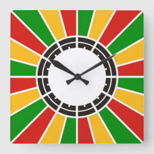Relógio Quadrado RAIOS DO BOTÃO DA BANDEIRA DE RASTAFARI + seu