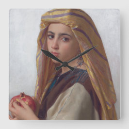 Relógio Quadrado Rapariga com romã por W.A. Bouguereau