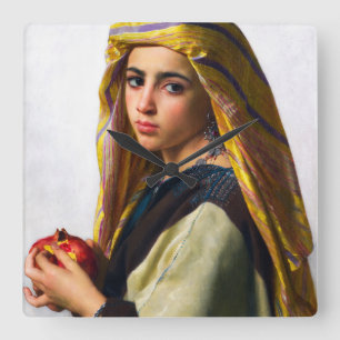 Relógio Quadrado Rapariga com romã por William Bouguereau