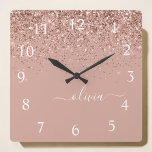 Relógio Quadrado Rapariga do Monograma de Script Brilhante Cor-de-r<br><div class="desc">Rosa Dourado - Relógio de Nome do Monograma do Script Glitter Brilhante Cor-de-Rosa Brilhante. Isto faz o doce e perfeito aniversário de 16 anos,  casamento,  chá de panela,  aniversário,  chá de fraldas ou festa de solteira presente para alguém que ama luxo de luxo e estilos quíticos.</div>