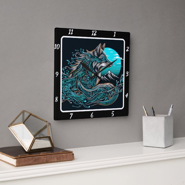 Relógio Quadrado Raposa Mística Acima dos Vales (Escritório)