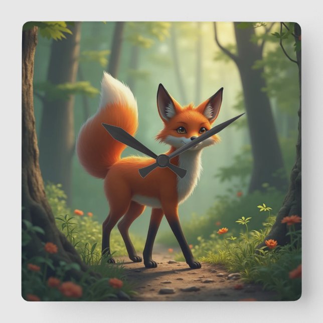Relógio Quadrado Raposa mística que percorre a floresta (Frente)