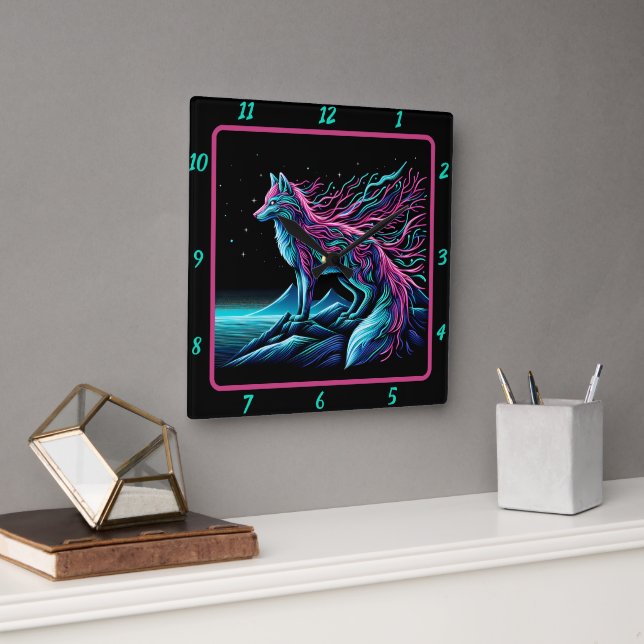 Relógio Quadrado Raposa Observando Sobre Montanhas (Escritório)