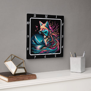 Relógio Quadrado Raposa Solitária nas Terras Altas