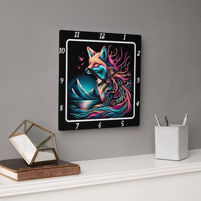 Relógio Quadrado Raposa Solitária nas Terras Altas (Escritório)