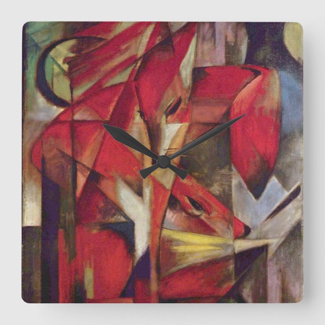 Relógio Quadrado Raposas por Franz Marc, Arte Cubista Abstrata Anti (Frente)