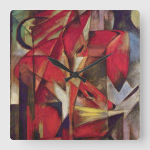 Relógio Quadrado Raposas por Franz Marc, Arte Cubista Abstrato Vint