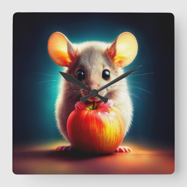 Relógio Quadrado Rato pequeno e bonito com a arte brilhante da cozi (Frente)