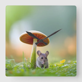 Relógio Quadrado Rato Sob Um Cogumelo
