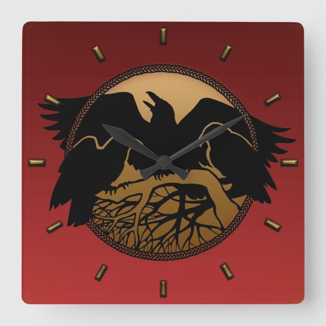Relógio Quadrado Raven Clock Native Raven Art Wall Clock Bird Gift (Frente)