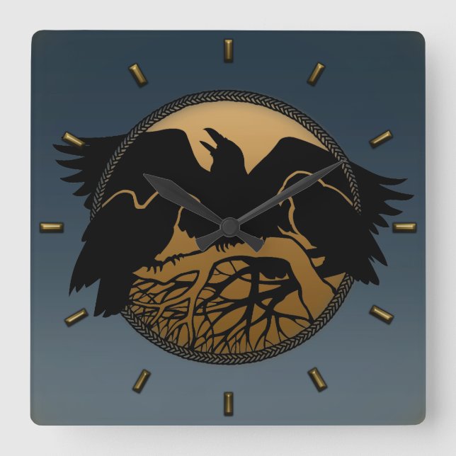 Relógio Quadrado Raven Clock Native Raven Art Wall Clock Bird Gift (Frente)