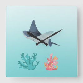 Relógio Quadrado Ray Fish Underwater ilustration Wall Clock