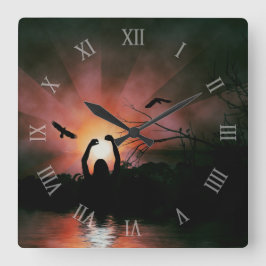 Relógio Quadrado Reach for the Sun Silhouette Art Wall Clock