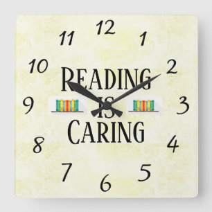 Relógio Quadrado Reading is Caring Wall Clock