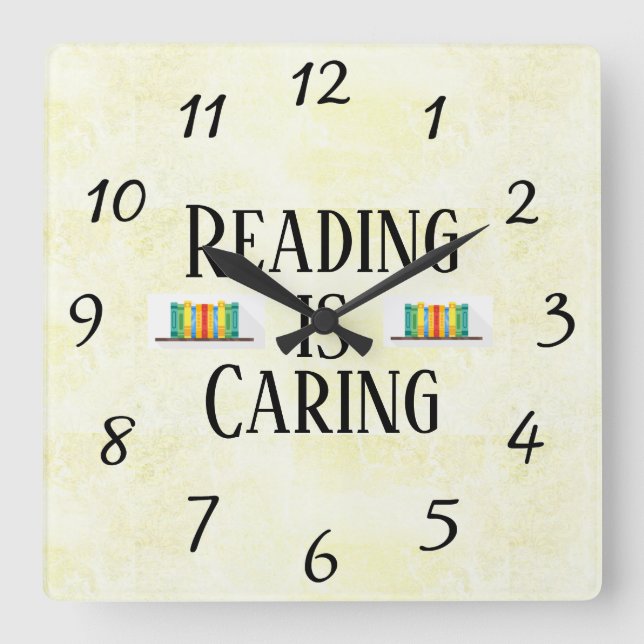Relógio Quadrado Reading is Caring Wall Clock (Frente)
