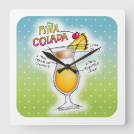 RELÓGIO QUADRADO RECEITA DE COQUETEL PINA COLADA ART