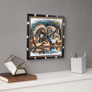 Relógio Quadrado Recolha Nativa: Sabedoria Sagrada do Pedra de Fogo