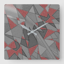 Relógio Quadrado recortes irregulares triangulares sobre fundo verm