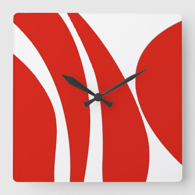 Relógio Quadrado Red and white, funky design, clock (Frente)