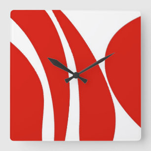 Relógio Quadrado Red and white, funky design, clock