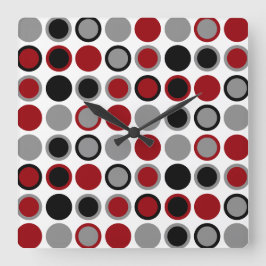 Relógio Quadrado Red, Black and Gray Circles