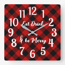 Red Black Buffalo Gingham Check Acrywall Clock